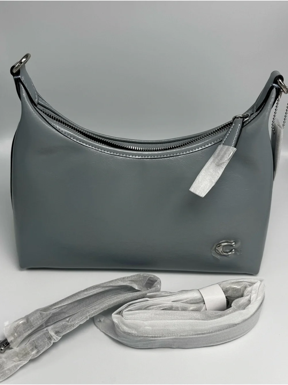 Coach Gray Pebbled Leather Shoulder Bag